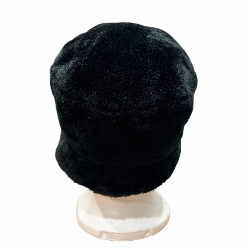 Fluffy‎ Faux Fur Bucket Hat Winter Warm Black Hat for Women Men Accessories